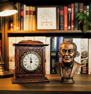 Drewniany zegar rzemieślniczy i popiersie mentora wykonane w 3D - Pracownia Pamięci Tradicon