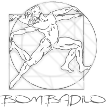 Logo Pracowni Rzeźby Bombadilo przedstawiające człowieka witruwiańskiego w ujęciu artysty.